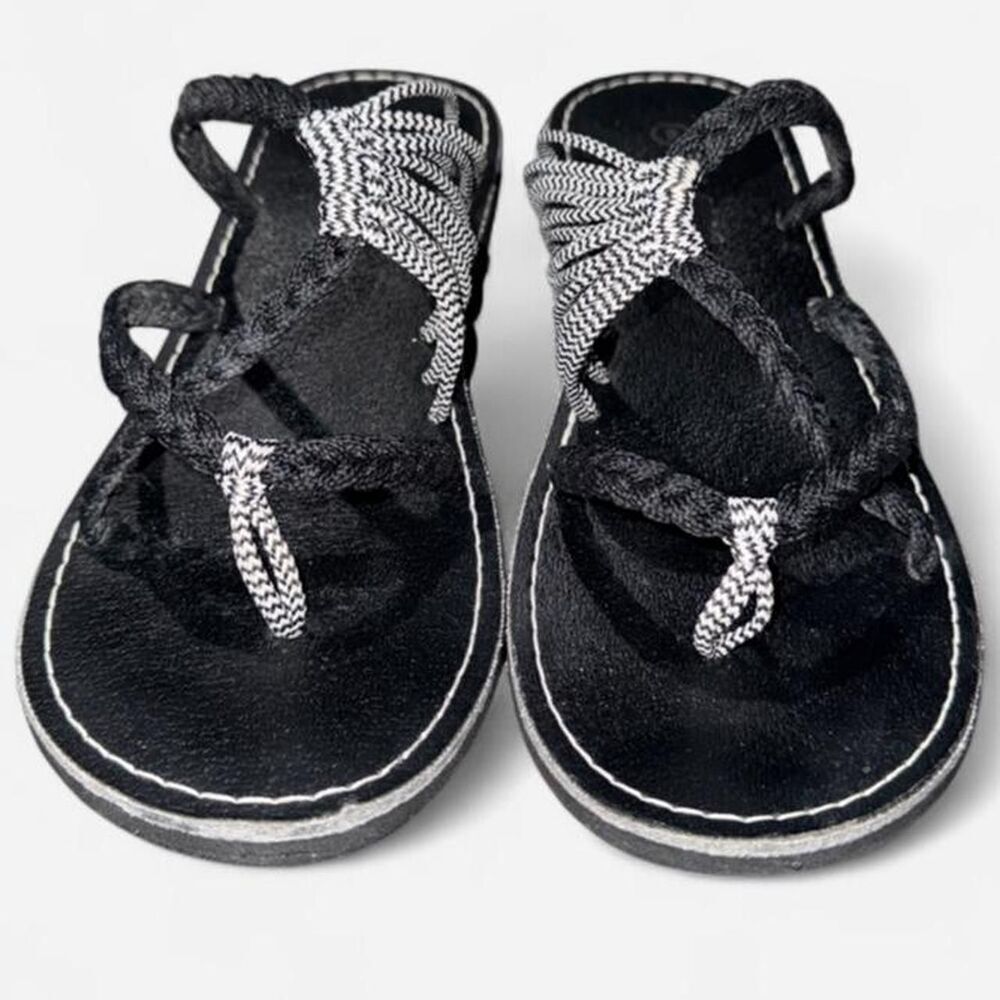 Black Woven Rope Flip Flop Sandals from PLAKA, size 6